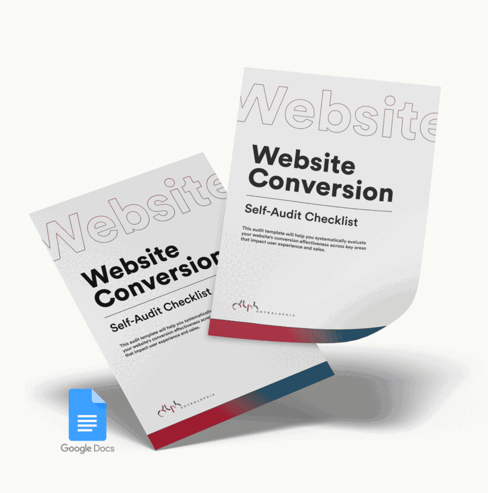 Two covers of the Website Conversion Self-Audit Checklist with a Google Docs badge
