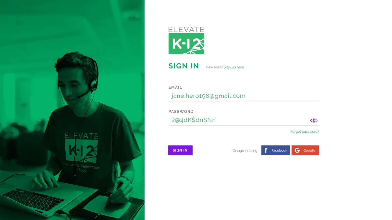 The Elevate K-12 HR portal sign-in screen we designed